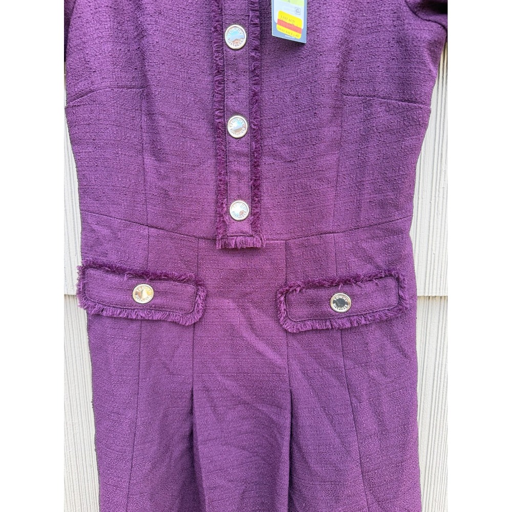 tommy hilfiger tweed dress 4 nwt gold button purple fringe work sheath preppy - Picture 8 of 9